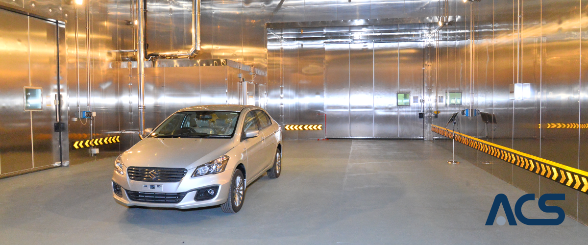 ACS drive-in chamber for emission testing